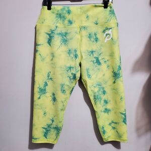 Peloton Cadent Tie Dye Capri Womens Sz Medium Leggings Yellow/Green High Rise